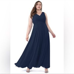 Azazie Flora dark navy chiffon maxi bridesmaid special occasion dress plus size